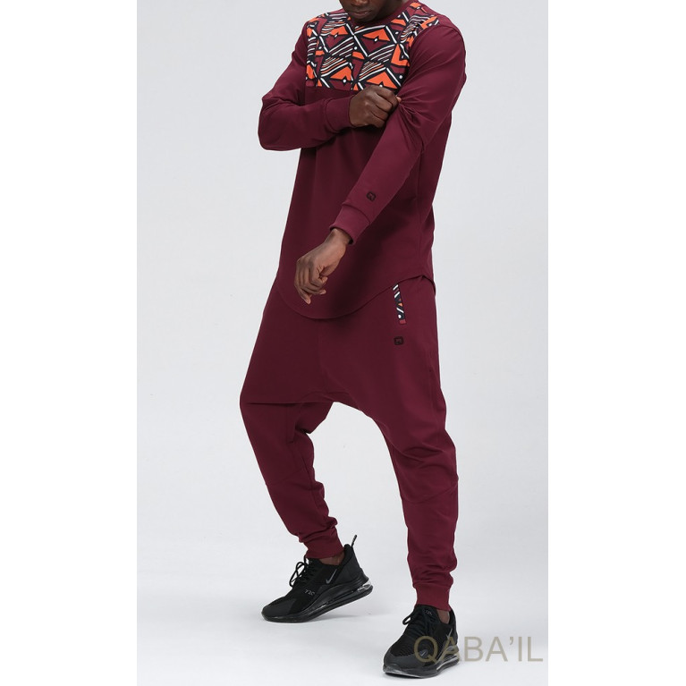 Survêtement Afro Wax - Bordeaux - Sarouel + Sweat Col Rond - Qaba'il