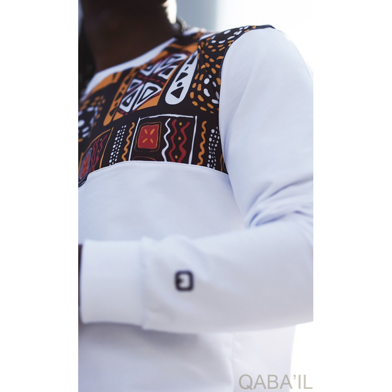 Survêtement Afro Wax - Blanc - Sarouel + Sweat Col Rond - Qaba'il