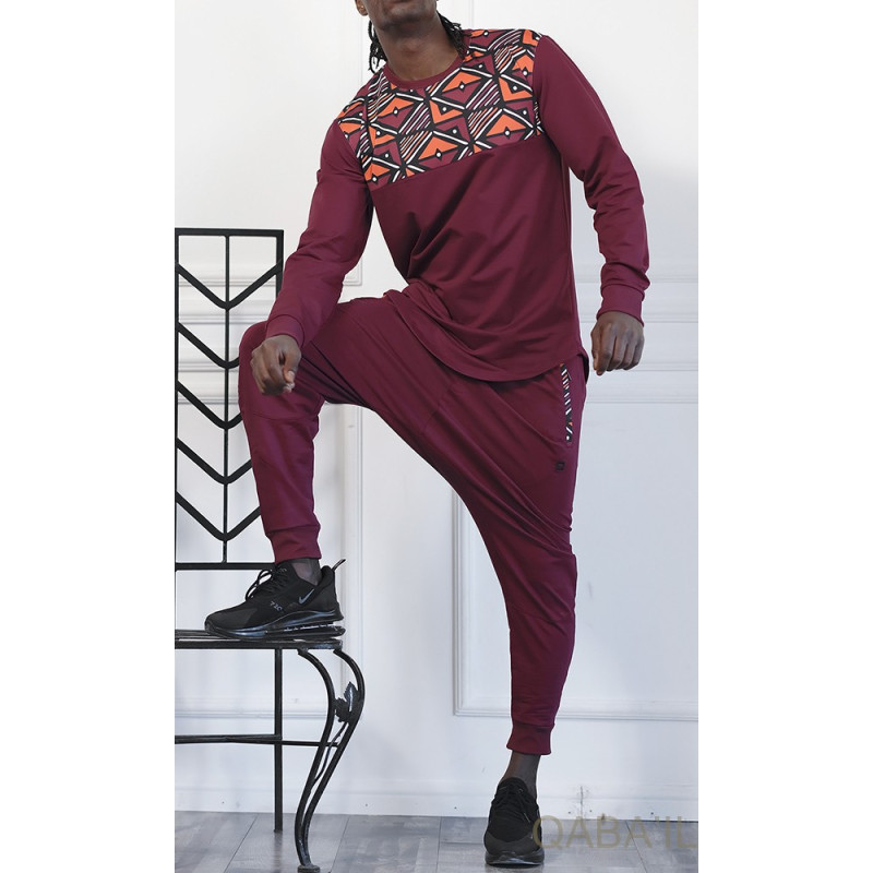 Survêtement Afro Wax - Bordeaux - Sarouel + Sweat Col Rond - Qaba'il