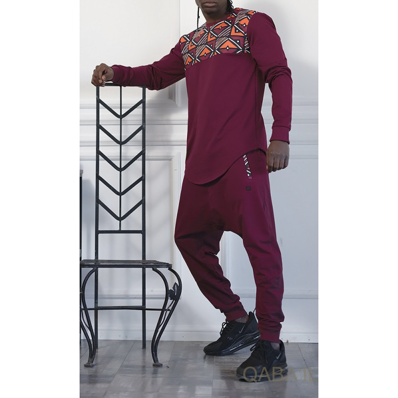 Survêtement Afro Wax - Bordeaux - Sarouel + Sweat Col Rond - Qaba'il