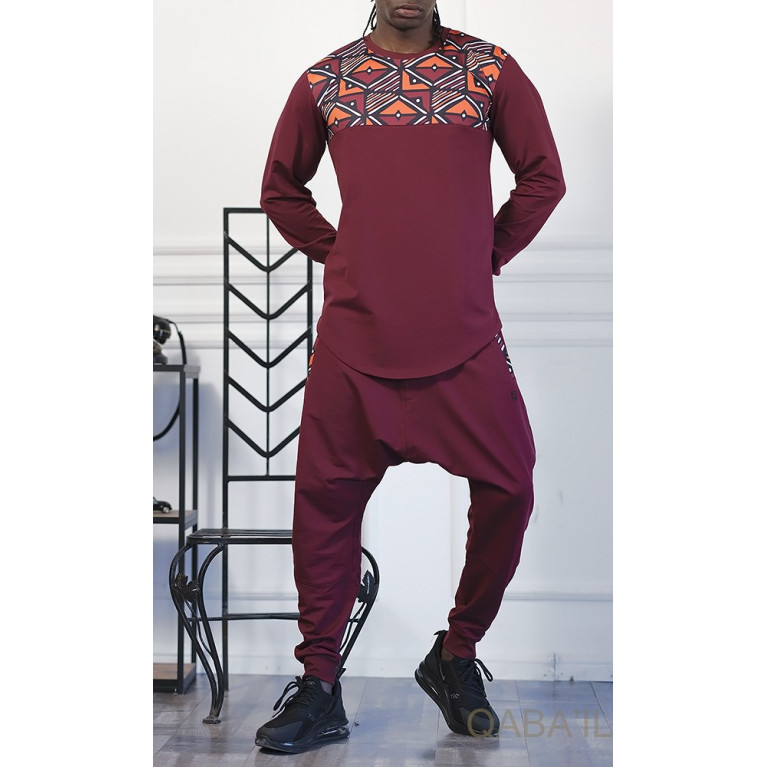 Survêtement Afro Wax - Bordeaux - Sarouel + Sweat Col Rond - Qaba'il