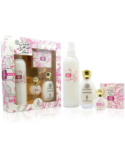 Coffret Musk Tahira Silk - Musc Blanc - Eau de parfum 35ml Musc Roll-on Sans Alcool 15 ML, Bakhoor 40 gms et Désodorisant 250ml