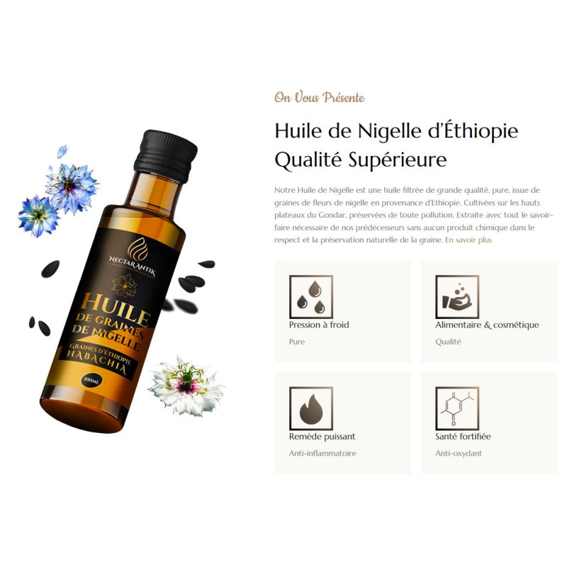 Huile de Nigelle "Habachiya" - Ethiopie - Graine de Grade A - Pureté 99,7% - Certifiée Pressée à Froid – 100 ml - Nigelle Source
