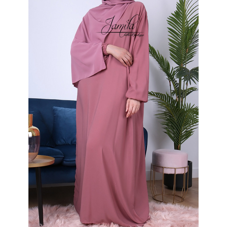 Abaya Manche Elastique - Rose Saumon - Microfibre Léger - Jamila Abaya Manche Elastique - Rose Saumon - Microfibre Léger - Jamila