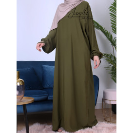 Abaya Manche Elastique - Kaki - Microfibre Léger - Jamila