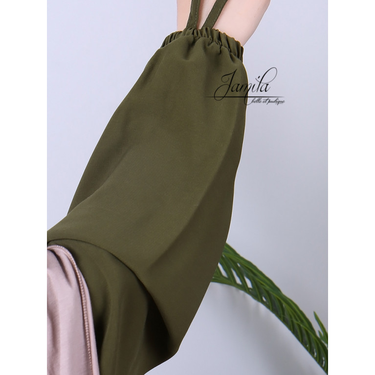 Abaya Manche Elastique - Kaki - Microfibre Léger - Jamila Abaya Manche Elastique - Kaki - Microfibre Léger - Jamila