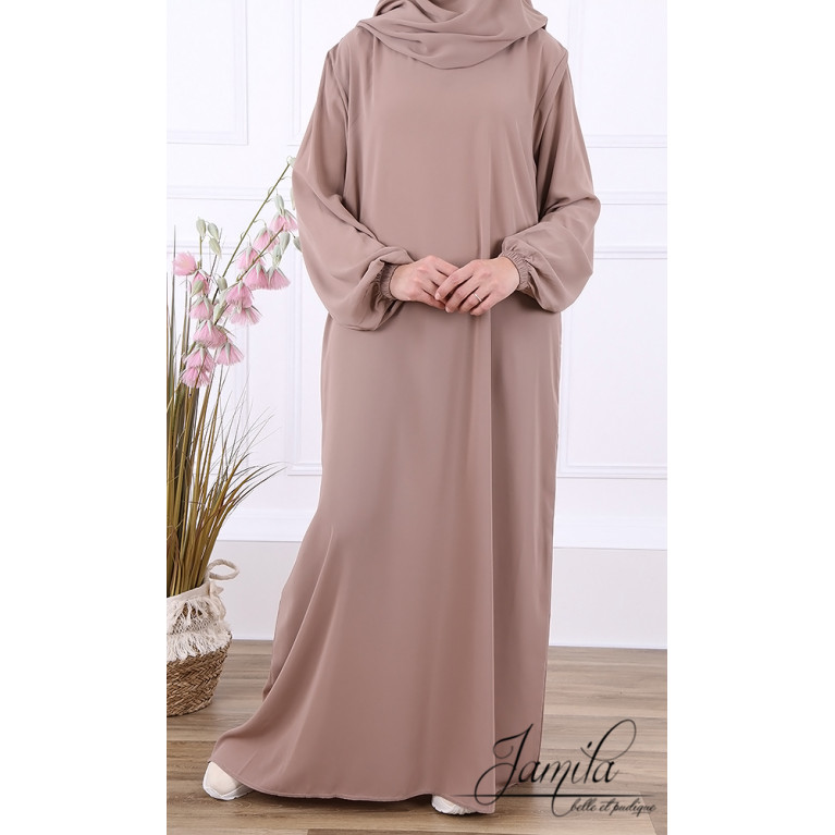 Abaya Manche Elastique - Taupe - Microfibre Léger - Jamila