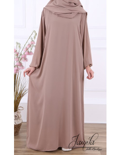 Abaya Manche Elastique - Taupe - Microfibre Léger - Jamila