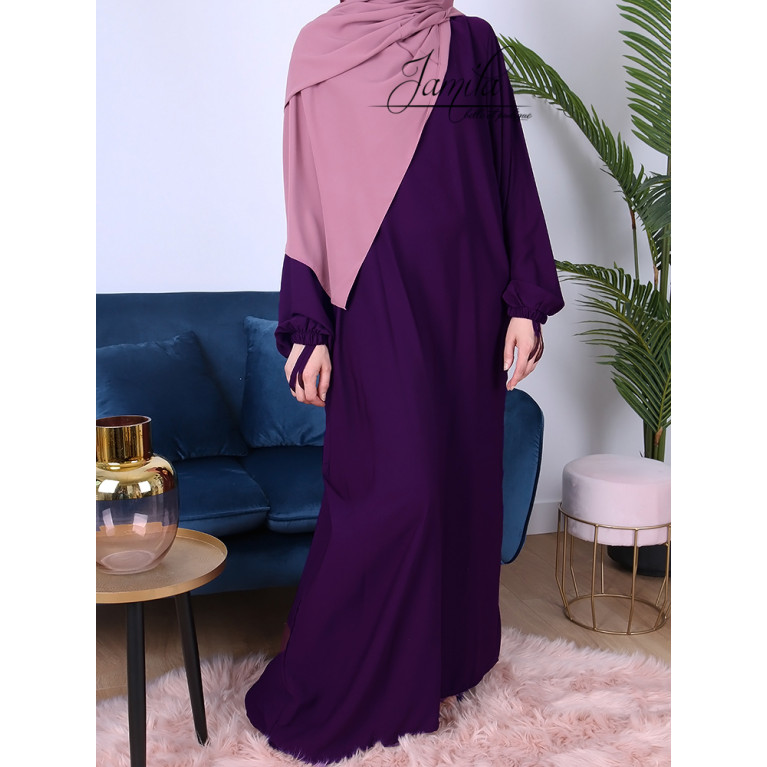 Abaya Manche Elastique - Prune - Microfibre Léger - Jamila Abaya Manche Elastique - Prune - Microfibre Léger - Jamila