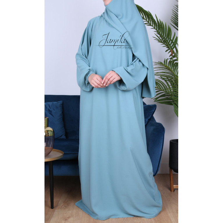 Abaya Manche Elastique - Noir - Microfibre Léger - Jamila