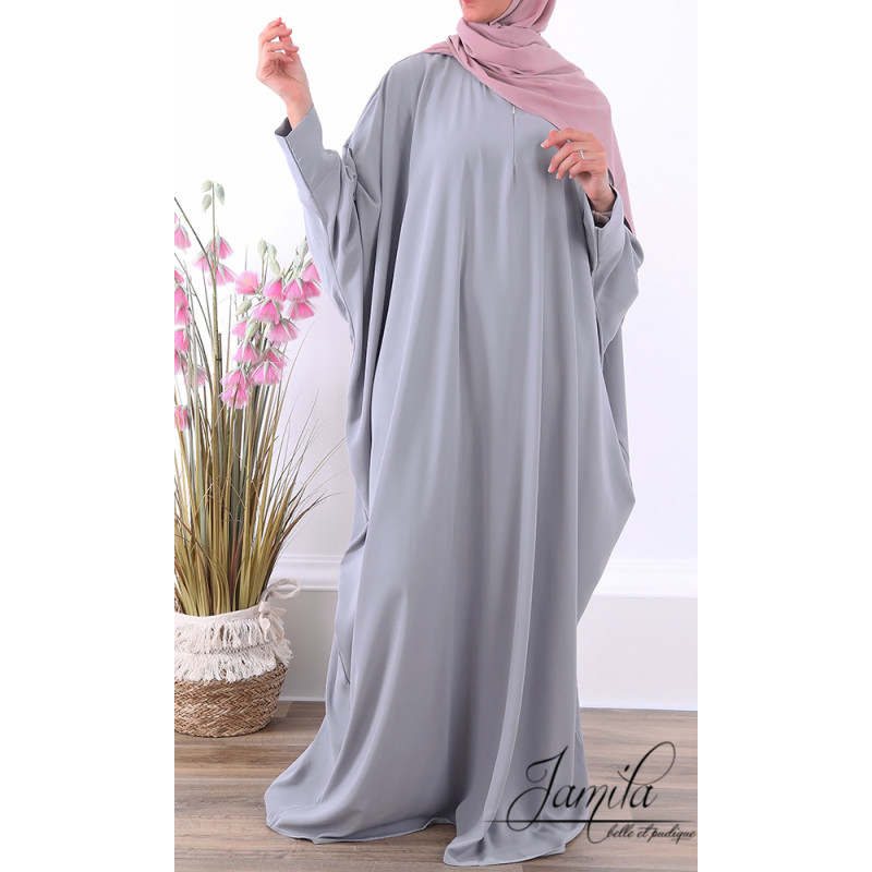 Abaya Papillon - Gris Clair- Microfibre Léger - Jamila