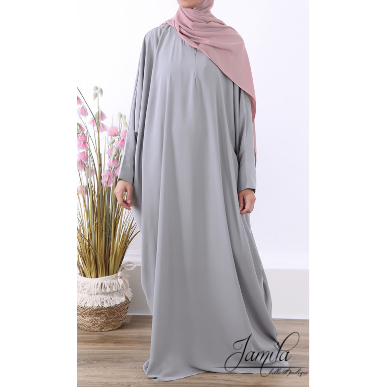 Abaya Papillon - Gris Clair- Microfibre Léger - Jamila