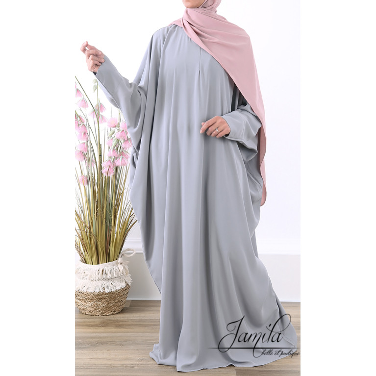 Abaya Papillon - Gris Clair- Microfibre Léger - Jamila