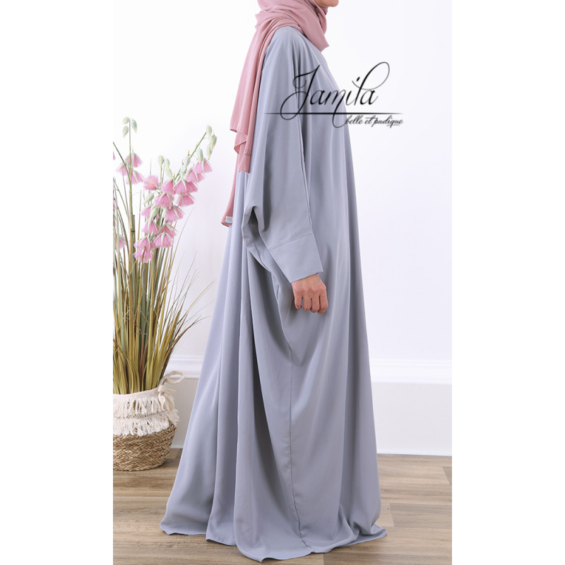 Abaya Papillon - Gris Clair- Microfibre Léger - Jamila