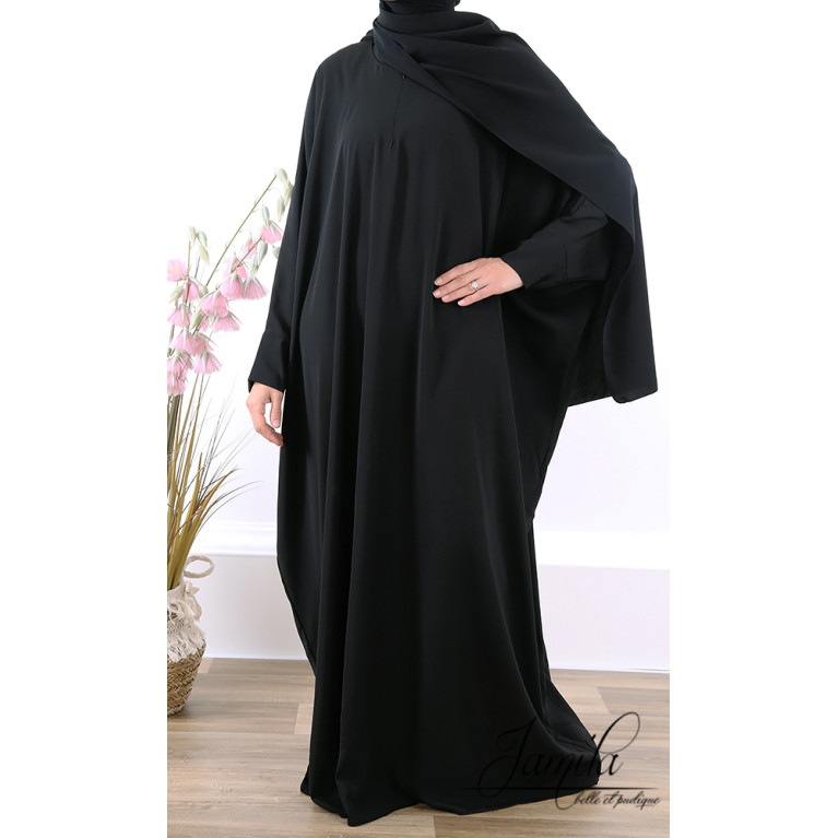 Abaya Papillon Poigné Lycra - Noir - Microfibre Léger - Jamila