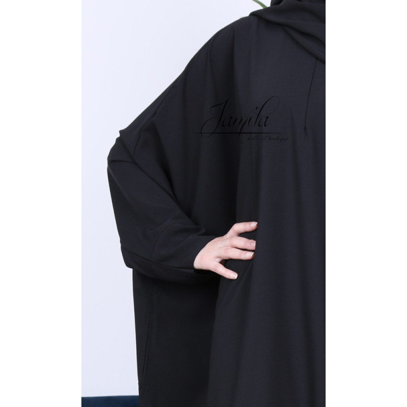 Abaya Papillon Poigné Lycra - Noir - Microfibre Léger - Jamila