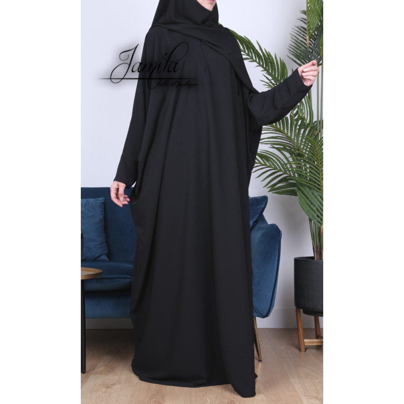 Abaya Papillon Poigné Lycra - Noir - Microfibre Léger - Jamila