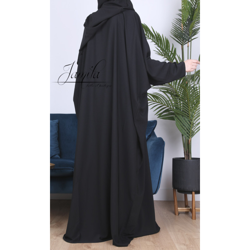 Abaya Papillon Poigné Lycra - Noir - Microfibre Léger - Jamila