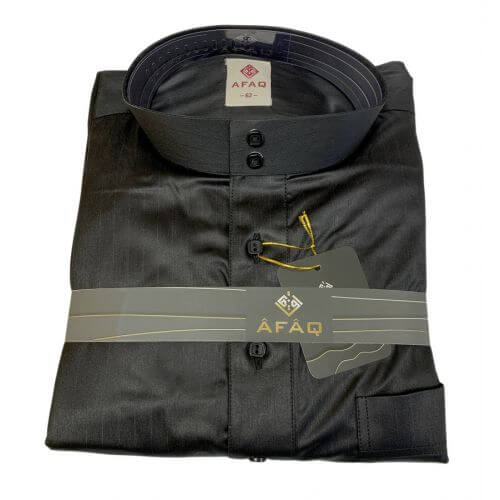Qamis Saoudien à Col - Tissu Glacé Noir - Style Haramain ou Daffah -Afaq Qamis Saoudien à Col - Tissu Glacé Noir - Style Haramain ou Daffah -Afaq