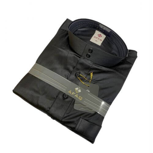 Qamis Saoudien à Col - Tissu Glacé Noir - Style Haramain ou Daffah -Afaq Qamis Saoudien à Col - Tissu Glacé Noir - Style Haramain ou Daffah -Afaq