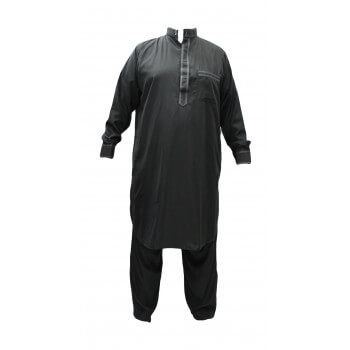 Qamis Pakistanais Gris Anthracite - Col et Bouton au Manche avec Pantalon Coupe Droite - Afaq - APG1