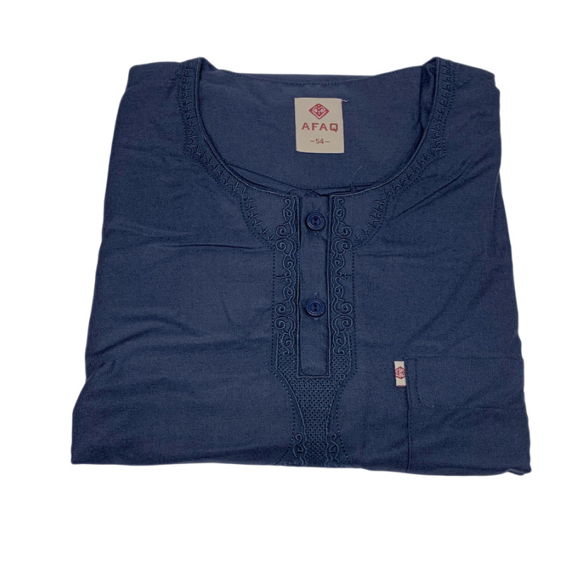 Qamis Omani Sans Col - Tissu Coton Bleu Nuit - Style Ikaf -Afaq Qamis Omani Sans Col - Tissu Coton Bleu Nuit - Style Ikaf -Afaq