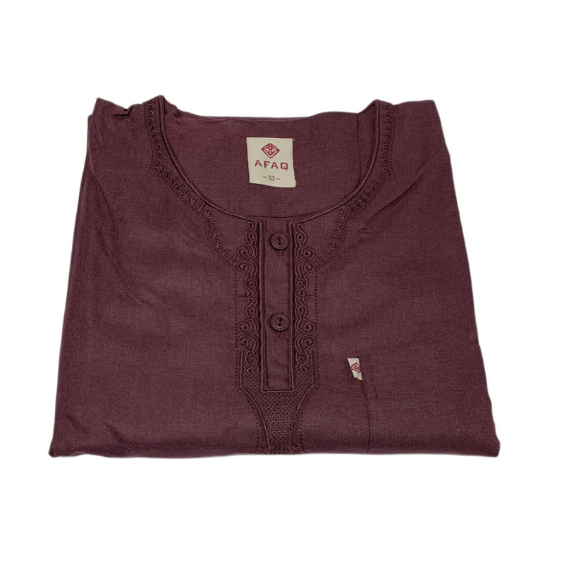 Qamis Omani Sans Col - Tissu Coton Bordeaux - Style Ikaf -Afaq Qamis Omani Sans Col - Tissu Coton Bordeaux - Style Ikaf -Afaq