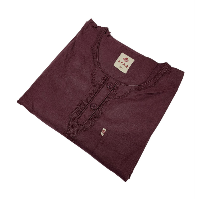 Qamis Omani Sans Col - Tissu Coton Bordeaux - Style Ikaf -Afaq Qamis Omani Sans Col - Tissu Coton Bordeaux - Style Ikaf -Afaq