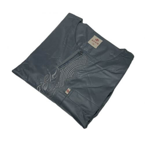 Qamis Pakistanais sans Col - Tissu Semi Glacé Anthracite - Qamis Court + Pantalon - Afaq Qamis Pakistanais sans Col - Tissu Semi Glacé Anthracite - Qamis Court + Pantalon - Afaq