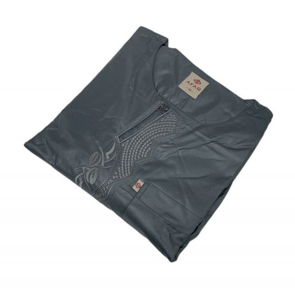 Qamis Pakistanais sans Col - Tissu Semi Glacé Anthracite - Qamis Court + Pantalon - Afaq