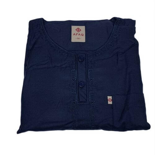 Qamis Pakistanais sans Col, Manche Courte - Tissu Coton Bleu Nuit - Qamis Court + Pantalon - Afaq Qamis Pakistanais sans Col, Manche Courte - Tissu Coton Bleu Nuit - Qamis Court + Pantalon - Afaq