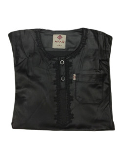 Qamis Afaq - Bébé à Adolescents - Noir -Manche Longue + Pantalon - Sans Col - Tissu Glacé - du 18 au 50