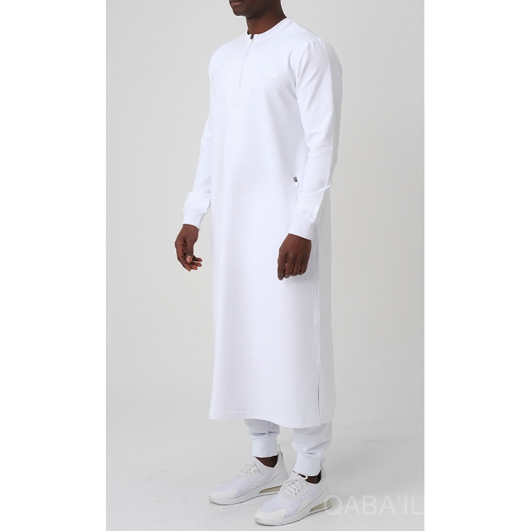 Qamis Long - Blanc et Broderie Blanc - Qaba'il : Sham