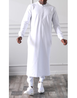 Qamis Long - Blanc et Broderie Blanc - Qaba'il : Sham