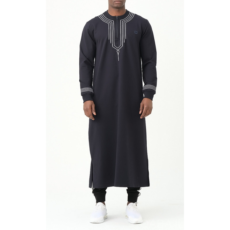 Qamis Long - Blanc et Broderie Blanc - Qaba'il : Sham