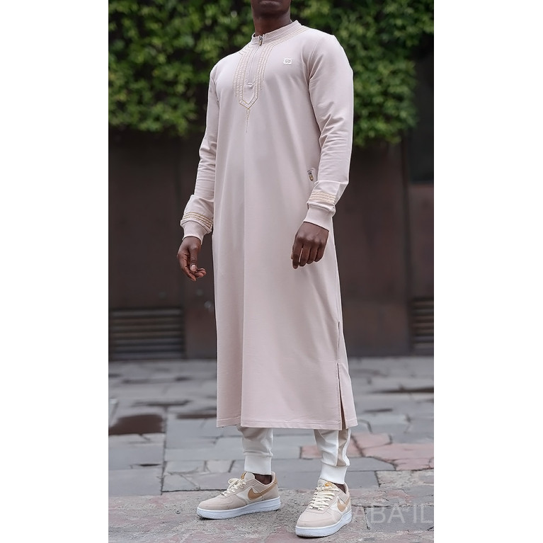 Qamis Long - Blanc et Broderie Blanc - Qaba'il : Sham