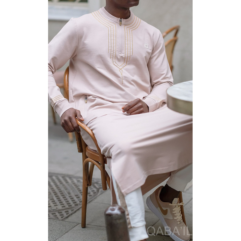 Qamis Long - Blanc et Broderie Blanc - Qaba'il : Sham