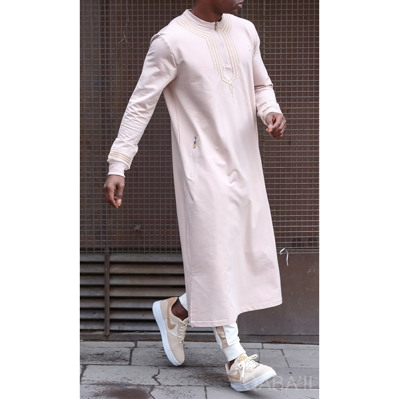 Qamis Long - Blanc et Broderie Blanc - Qaba'il : Sham