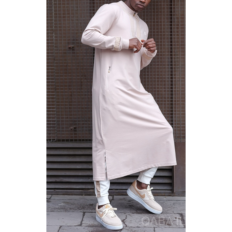 Qamis Long - Blanc et Broderie Blanc - Qaba'il : Sham