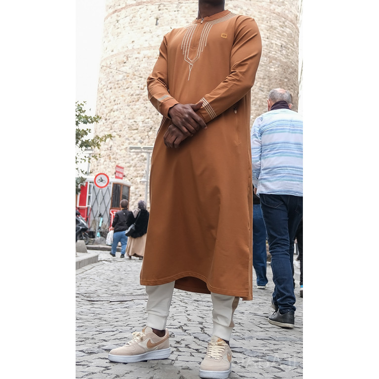 Qamis Long - Blanc et Broderie Blanc - Qaba'il : Sham