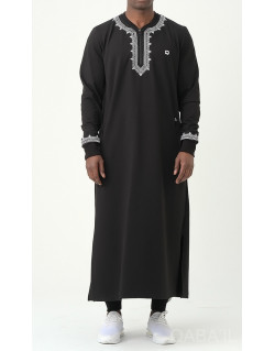 Qamis Long - Noir - Jersey Coton - Qaba'il : Etniz MA