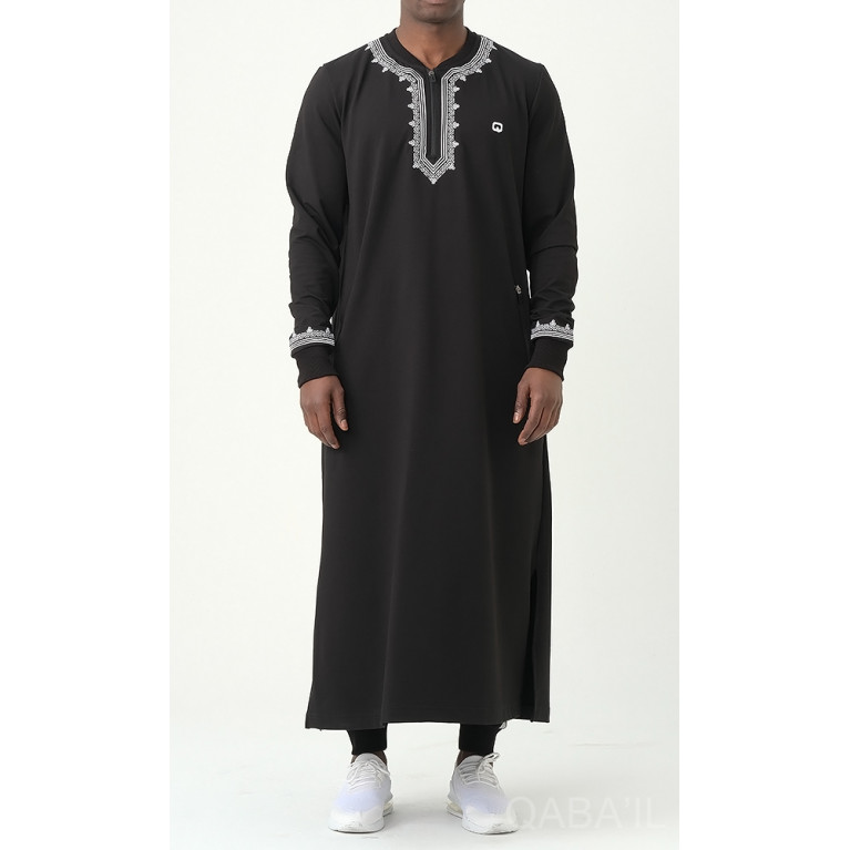 Qamis Long - Noir - Jersey Coton - Qaba'il : Etniz MA