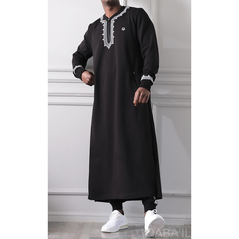 Qamis Long - Noir - Jersey Coton - Qaba'il : Etniz MA