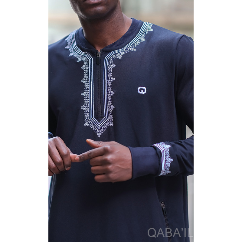 Qamis Long - Bleu Nuit - Jersey Coton - Qaba'il : Etniz MA