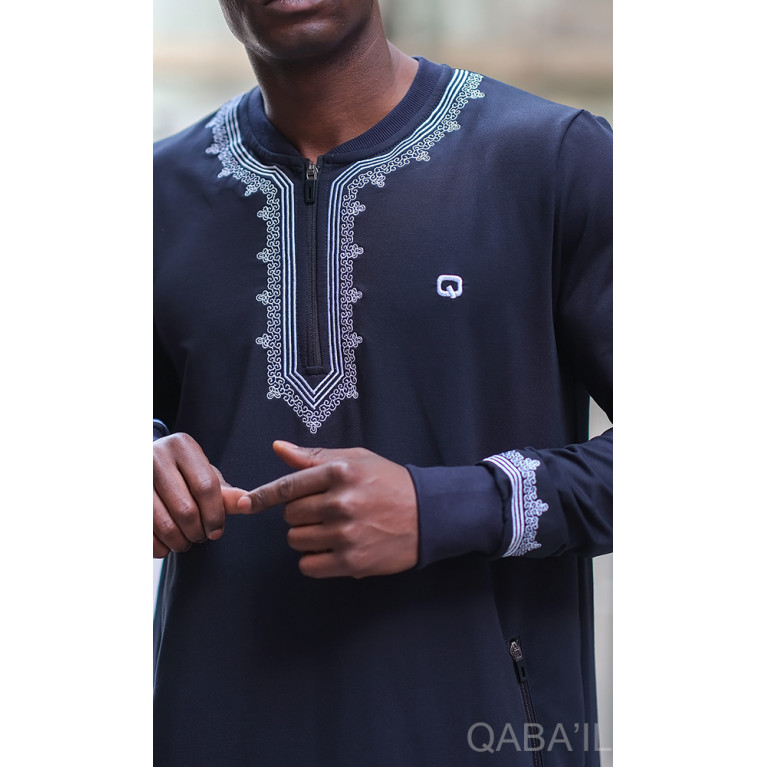 Qamis Long - Bleu Nuit - Jersey Coton - Qaba'il : Etniz MA