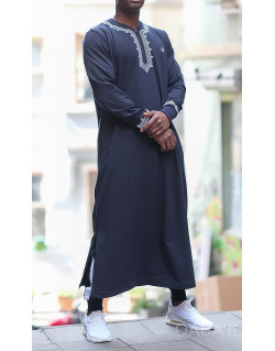 Qamis Long - Bleu Nuit - Jersey Coton - Qaba'il : Etniz MA