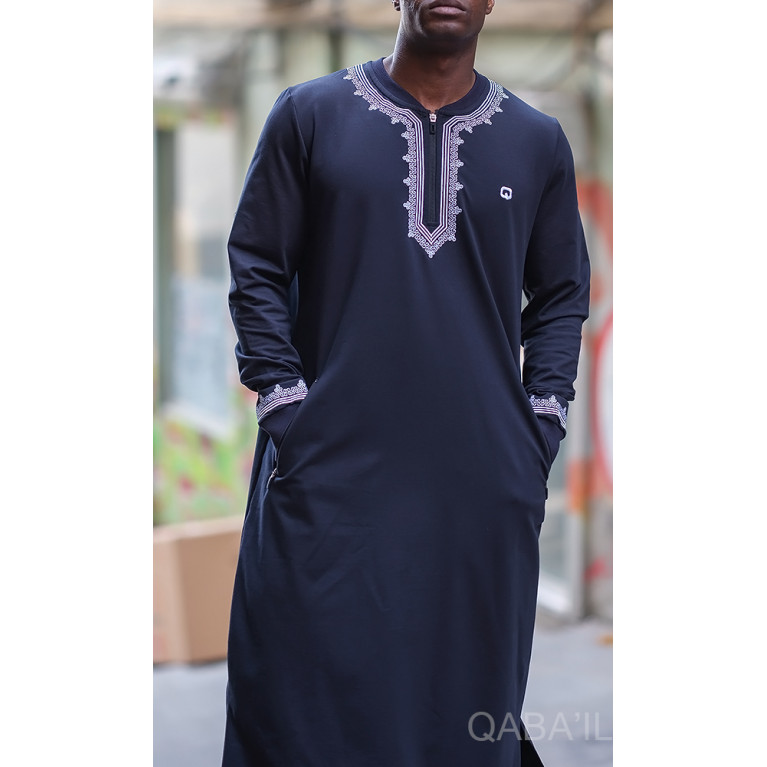 Qamis Long - Bleu Nuit - Jersey Coton - Qaba'il : Etniz MA