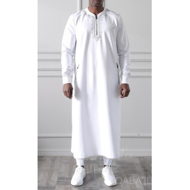 Qamis Long - Blanc - Jersey Coton - Qaba'il : Etniz MA