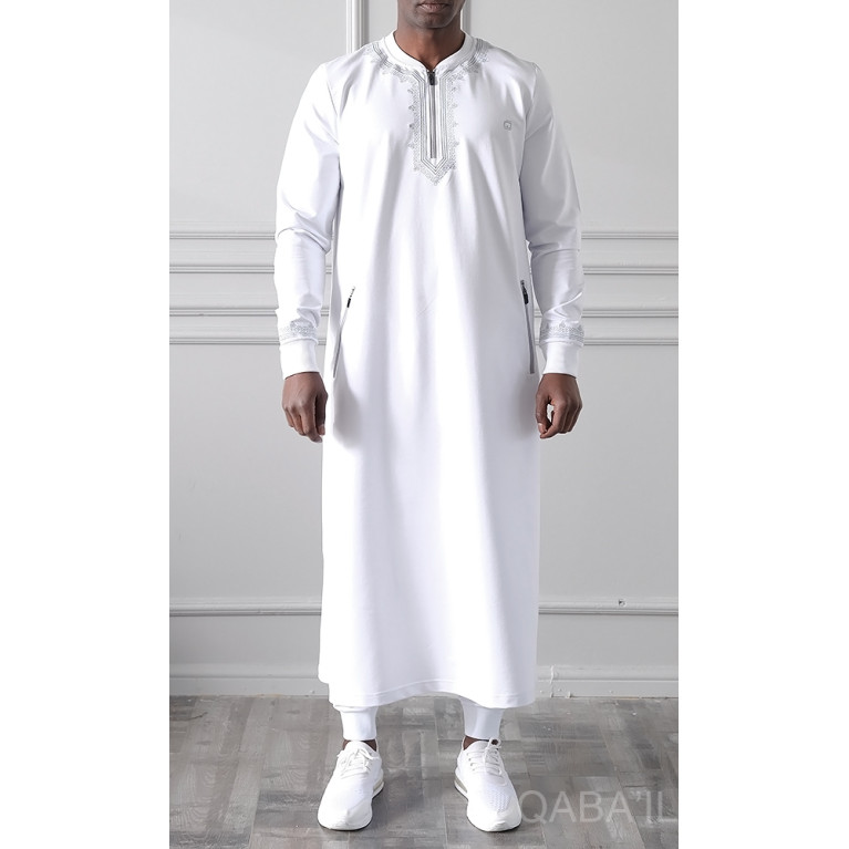 Qamis Long - Blanc - Jersey Coton - Qaba'il : Etniz MA