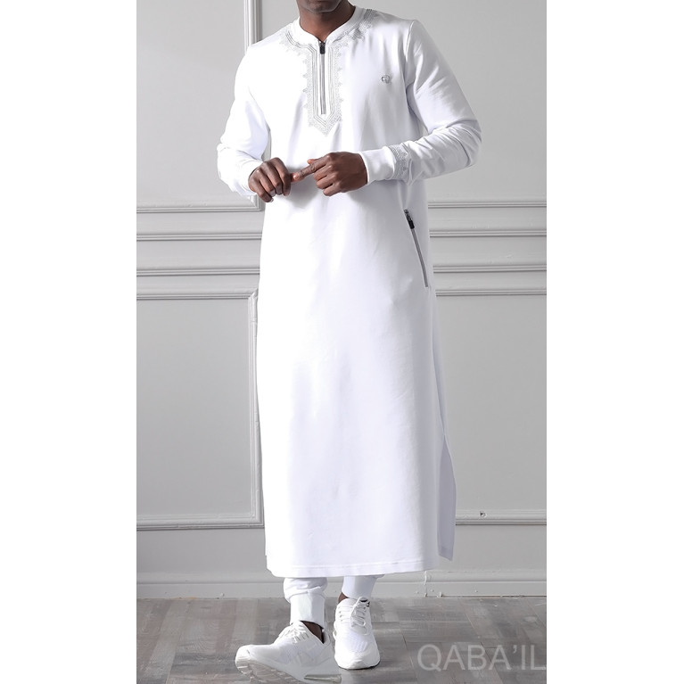 Qamis Long - Blanc - Jersey Coton - Qaba'il : Etniz MA